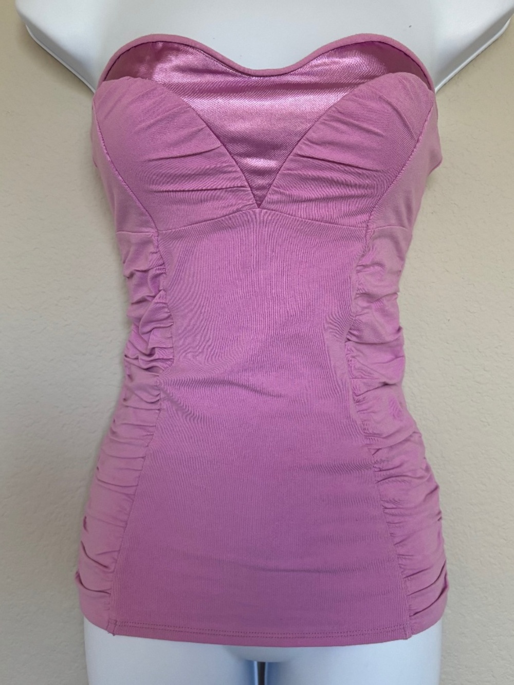 G by Guess Strapless Top Ruched Sides Lavender Lustre Shirt Women's Size S NWT